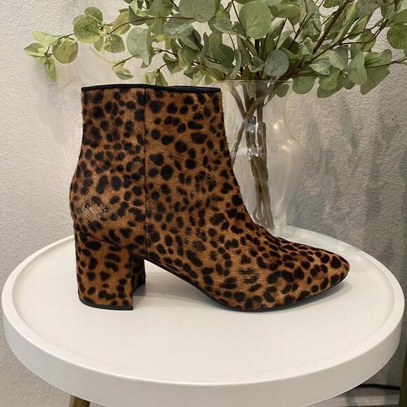 Marc Fisher Shoes - Marc Fisher Gismo Leather Calf Hair Leopard Bootie Heel 8 Excellent